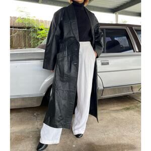 🔥VTG COMINT Black Leather Duster Jacket Dark Academia Mob Wife Indie Grunge S